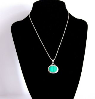 Vintage Sterling Silver 925 Necklace With Green Malachite Pendant