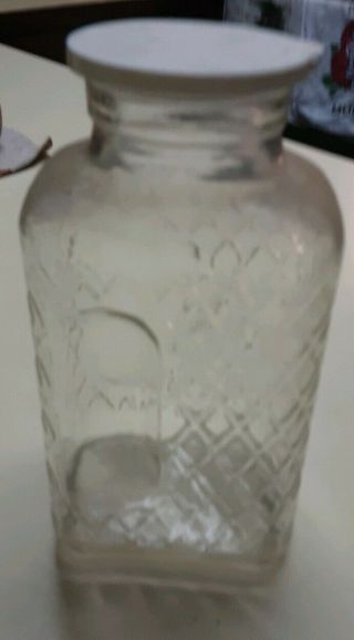 Vtg Antique Water Glass Jug Bottle Embossed with Pour Spout and Lid 9.  5 