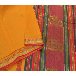 Sanskriti Vintage Yellow Saree Blend Silk Woven Craft Fabric Premium Zari Sari