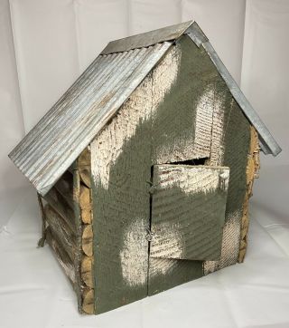 Vintage Birdhouse 11.  5” Handmade Wood Tin Roof Blue Primitive Farmhouse Decor