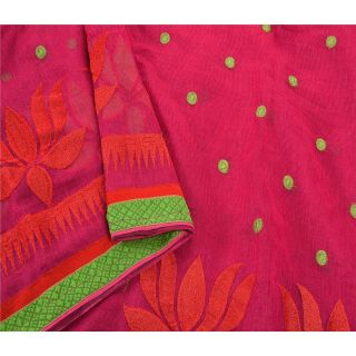 Sanskriti Vintage Pink Sarees Net Mesh Embroidered Craft Fabric Premium Sari