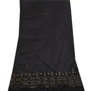 Sanskriti Vintage Dupatta Long Stole Pure Crepe Silk Black Hand Embroidered Veil