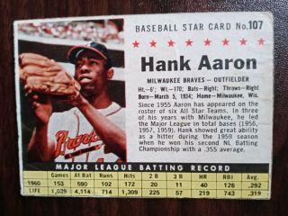 1961 Post Cereal 107 Hank Aaron Milwaukee Braves