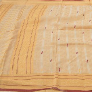 Sanskriti Vintage Cream Sarees Pure Cotton Woven Craft Sari Premium 5 Yd Fabric