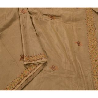 Sanskriti Vintage Cream Saree Pure Cotton Hand Embroidered Suzani Fabric Sari