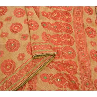 Sanskriti Vintage Cream Saree Art Silk Woven Craft Fabric Premium 5 Yard Sari