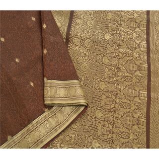 Sanskriti Vintage Brown Saree Blend Cotton Woven Craft Fabric Premium Sari