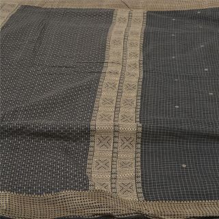 Sanskriti Vintage Black Sarees Pure Cotton Hand Woven Sari Premium Craft Fabric