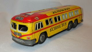 Vintage Tin Litho Friction Toy Express Bus School Bus Yellow & Red - Japan