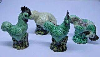 4 X Vintage Chinese Glazed Porcelain Chickens / Cockerel Figures
