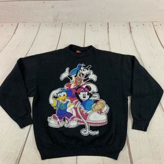 Vintage 90s Mickey Mouse Goofy Donald Duck Graphic Rap Crewneck Jerry Leigh Rare