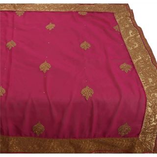 Sanskriti Vintage Saree Net Mesh Hand Beaded Craft Fabric Premium 5 Yd Sari