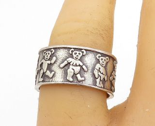 Mexico 925 Silver - Vintage Teddy Bear Patterned Band Ring Sz 7.  5 - R17540