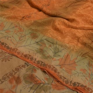 Sanskriti Vintage Orange Sarees Pure Crepe Silk Fabric Craft Printed 5 Yard Sari
