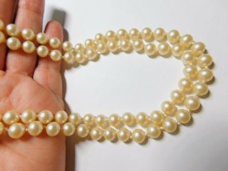 Elegant Off White Hand Knotted Glass Faux Pearl Double Strand Necklace Vintage