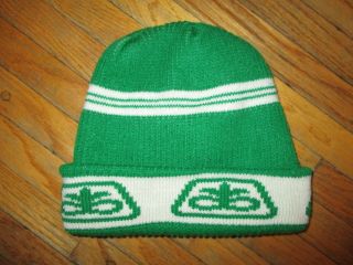 Vtg 70s 80s Pioneer Seed Logo Winter Hat Knit Cap Snow Farmer Farming Green