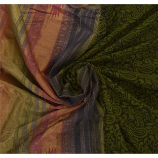 Sanskriti Vintage Saree 100 Pure Silk Woven Fabric Premium 5 Yard Craft Sari 3