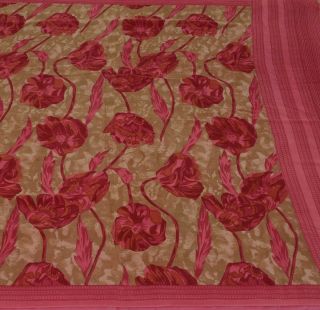 Vintage Saree 100 Pure Crepe Silk Printed Soft Dress Craft Brown Sari Fabric