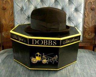 Vintage Black Dobbs Fifth Avenue York Felt Hat Fedora 7 1/8 W/original Box