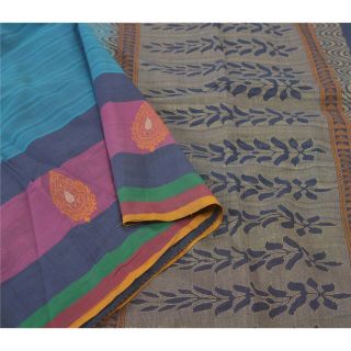 Sanskriti Vintage Blue Sarees 100 Pure Cotton Sari Woven Craft Premium Fabric