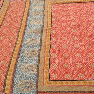 Sanskriti Vintage Red Sarees Pure Crepe Silk Embroidered Fabric Batik Print Sari
