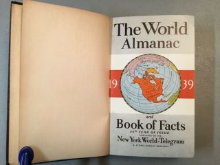 The World Almanac And Book Of Facts For 1939,  Irvine,  Ny World - Telegram,  1939