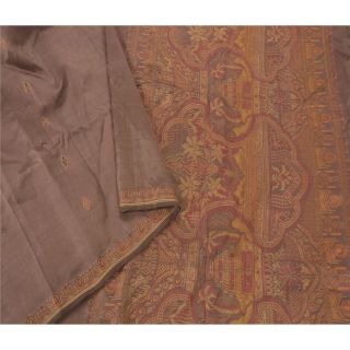 Sanskriti Vintage Brown Indian Sari Pure Silk Woven Craft Fabric Premium Sarees