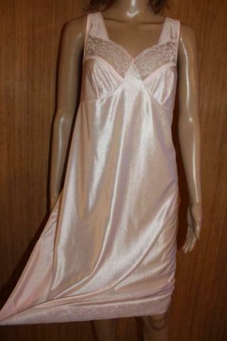Vtg Pink Silky Glossy Satin Nylon & Lace Full Slip,  Petticoat Size 22 - 24 Xl,