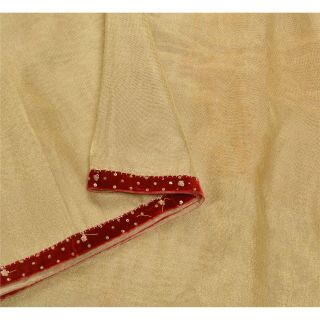 Sanskriti Vintage Golden Sarees Tissue Woven Hand Beaded Fabric Premium Sari