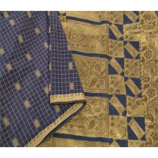 Sanskriti Vintage Blue Sarees Art Silk Woven Craft Fabric Premium 5 Yard Sari
