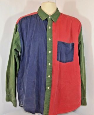 Vtg 90s Cambridge Mervyns Rap Hip Hop Color Block Blue Red Green Shirt Mens L