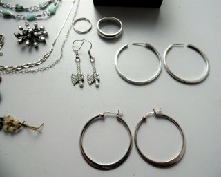 VINTAGE & MODERN 925 SILVER RINGS EARRINGS NECKLACES IN OLIVE BOX - USE / SCRAP 2