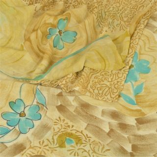 Sanskriti Vintage Cream Sarees Pure Georgette Silk Printed Fabric Craft Sari