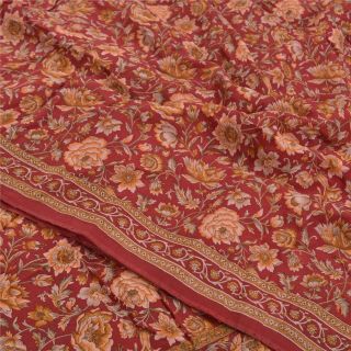 Sanskriti Vintage Red Sarees Pure Crepe Silk Printed Sari Soft 5yd Craft Fabric
