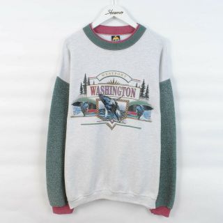 Vintage 90s Washington Graphic Print Sweatshirt Sweater Made In Usa Size L