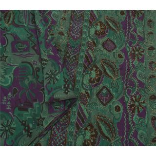 Sanskriti Vintage Indian Sari Pure Silk Hand Beaded Fabric Premium Craft Sarees