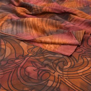 Sanskriti Vintage Indian Sarees Pure Satin Silk Printed Sari Decor Craft Fabric
