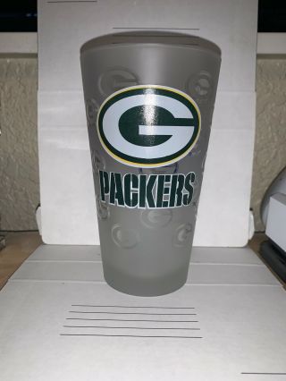 Green Bay Packers And Miller Lite Beer Pint Glass - 6 " Tall - 16 Oz - Green - Etched