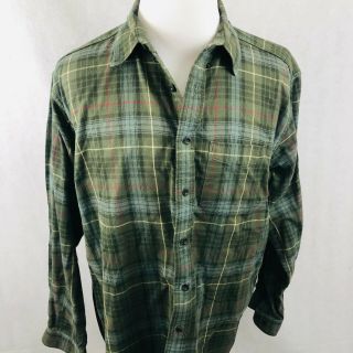 Ll Bean Flannel Shirt Xlarge Mens Green Blue Plaid Heavy Cotton Vintage Canada