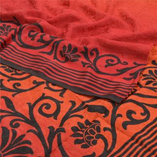 Sanskriti Vintage Orange Sarees 100 Pure Crepe Silk Printed Sari Craft Fabric