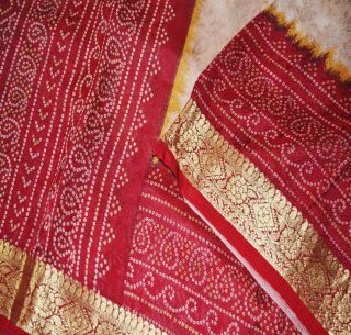 Vintage Saree Bandhani Woven Print Blend Cotton Indian Sari Fabric 5yard Floral