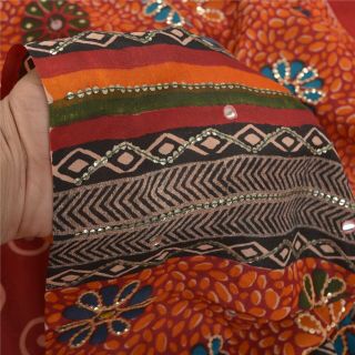 Sanskriti Vintage Dark Red Sarees Pure Crepe Silk Printed Sari 5Yd Craft Fabric 2