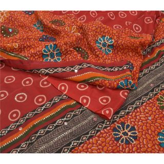 Sanskriti Vintage Dark Red Sarees Pure Crepe Silk Printed Sari 5Yd Craft Fabric 3