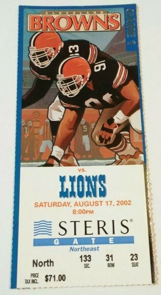 2002 Cleveland Browns Detroit Lions Nfl Football Ticket Stub