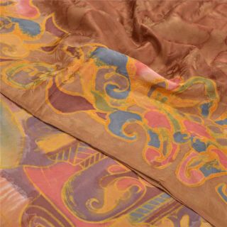 Sanskriti Vintage Brown Sarees Pure Satin Silk Fabric Craft Printed Woven Sari