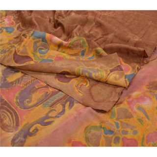 Sanskriti Vintage Brown Sarees Pure Satin Silk Fabric Craft Printed Woven Sari 2
