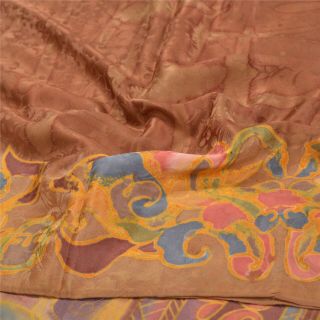 Sanskriti Vintage Brown Sarees Pure Satin Silk Fabric Craft Printed Woven Sari 3