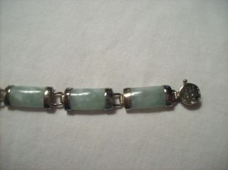 Vintage SU 925 Sterling Silver Light Green Jade Link Bracelet Good Fortune 7.  25 3