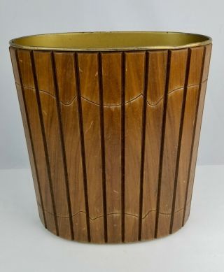 Vintage National Products Gruvwood Wood Oval Waste Basket Trash Can
