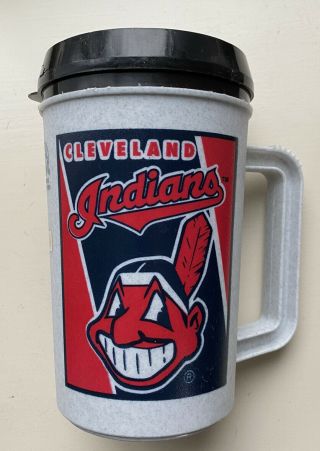 Cleveland Indians - Chief Wahoo Mascot Large Plastic Travel Mug Vintage 2000 Euc